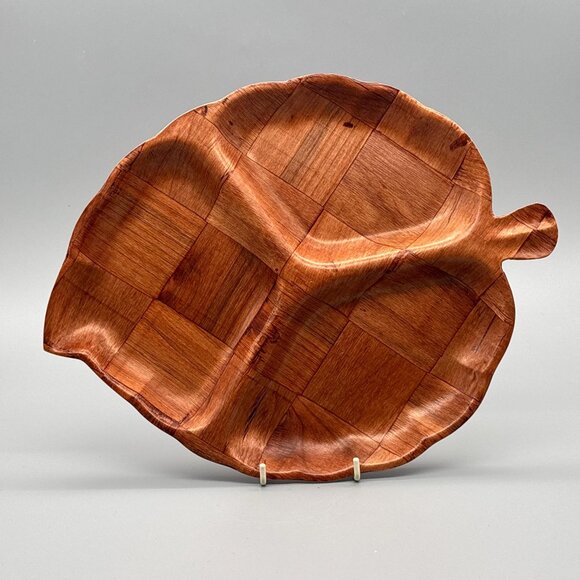 Vintage Philippine Mahogany Leaf Bowl — Hand-Carved Laminated Wooden Dish - Picture 1 of 7